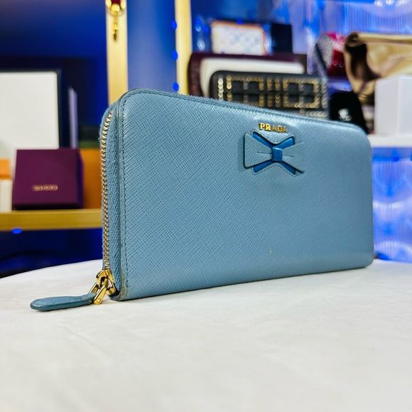 PRADA Saffiano Leather Dual Blue Color Limited Edition Premium Very Rare Large O - Picture 2 of 14